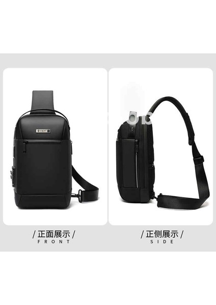 Göğüs Çantası Erkek Iş Crossbody Çanta Erkek USB Omuz Çantası Moda Rahat Çok Fonksiyonlu Rahat Göğüs Çantası (Yurt Dışından)