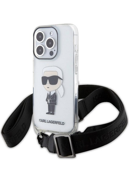 Apple iPhone 15 Pro Uyumlu Lisanslı Boyun Askılı Karl Ikonik Crossbody Şeffaf
