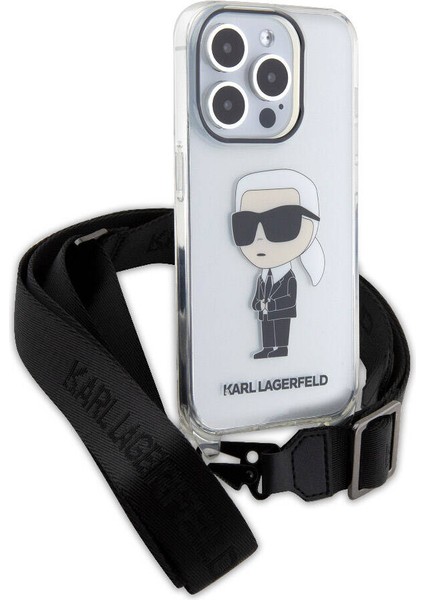 Apple iPhone 15 Pro Uyumlu Lisanslı Boyun Askılı Karl Ikonik Crossbody Şeffaf modelleri