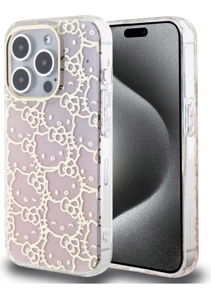 Apple iPhone 15 Pro Hello Kitty Lisanslı Renk Geçişli Elektroplating Kaplama Kitty Head Pembe