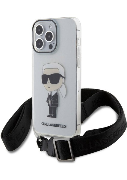 Apple iPhone 15 Pro Max Uyumlu Lisanslı Boyun Askılı Karl Ikonik Crossbody Şeffaf