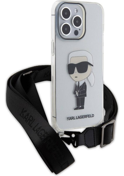 Apple iPhone 15 Pro Max Uyumlu Lisanslı Boyun Askılı Karl Ikonik Crossbody Şeffaf modelleri