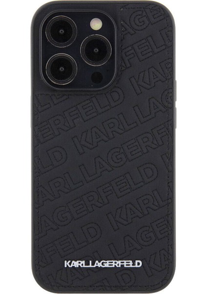 Apple iPhone 15 Pro Max Lisanslı Metal Yazı Logolu Dikişli Logo Kapitone Siyah