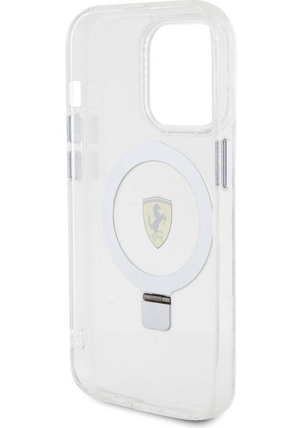 Apple iPhone 15 Pro Uyumlu Ferrari Magsafe Şarj Özellikli Standlı Buzlu Yüzey Dizayn Kılıf Gümüş fırsatları