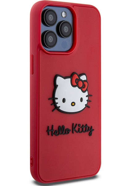 Apple iPhone 15 Pro Max Uyumlu Hello Kitty Lisanslı Ikonik Logolu 3D Rubber Kitty Head Kırmızı