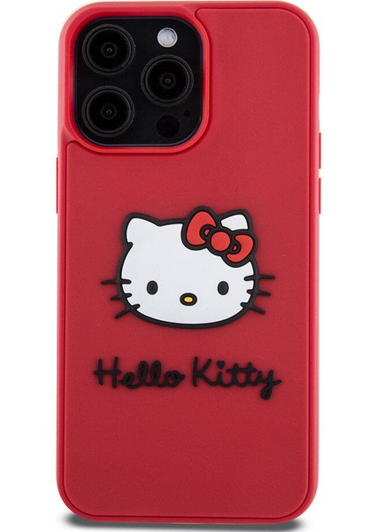 Apple iPhone 15 Pro Max Uyumlu Hello Kitty Lisanslı Ikonik Logolu 3D Rubber Kitty Head Kırmızı