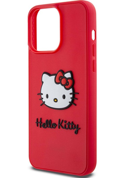 Apple iPhone 15 Pro Max Uyumlu Hello Kitty Lisanslı Ikonik Logolu 3D Rubber Kitty Head Kırmızı