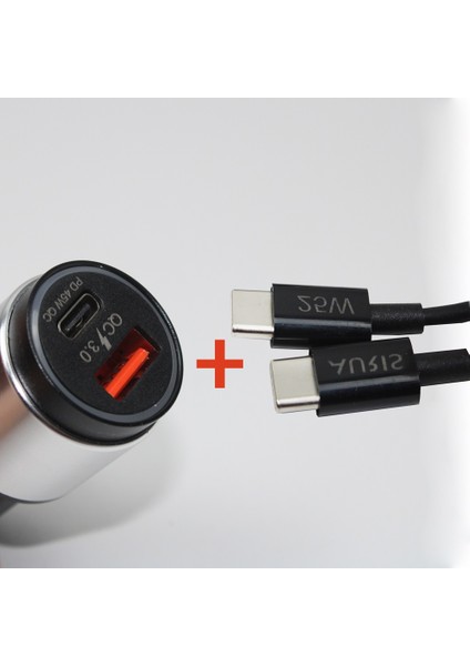 Metal Hızlı Araç Şarj Cihazı 45W Type-C + USB Port Aynı Anda2 Cihaz Şarj Edilebilir Kablolu Set