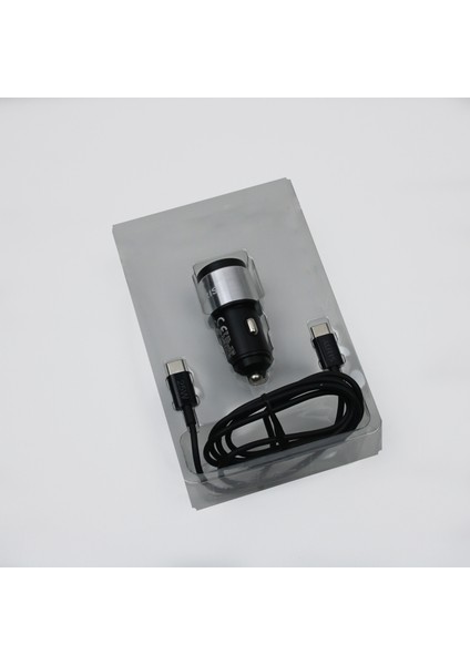 Metal Hızlı Araç Şarj Cihazı 45W Type-C + USB Port Aynı Anda2 Cihaz Şarj Edilebilir Kablolu Set