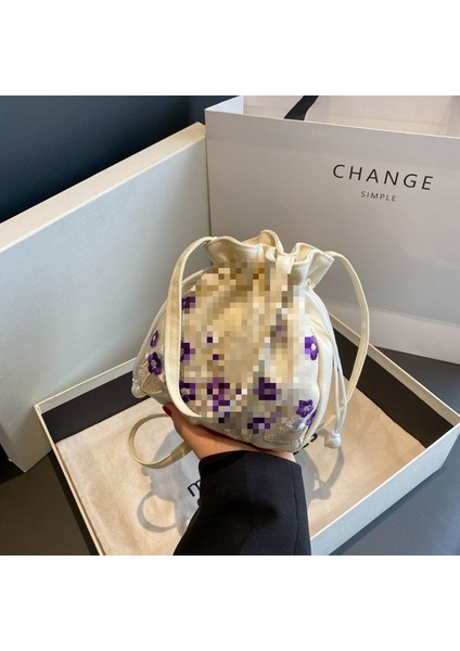Işlemeli Crossbody Çanta Aksesuar Çantası Dantel Işlemeli Kumaş Tek Omuzlu Crossbody El Kova Çantası (Yurt Dışından)