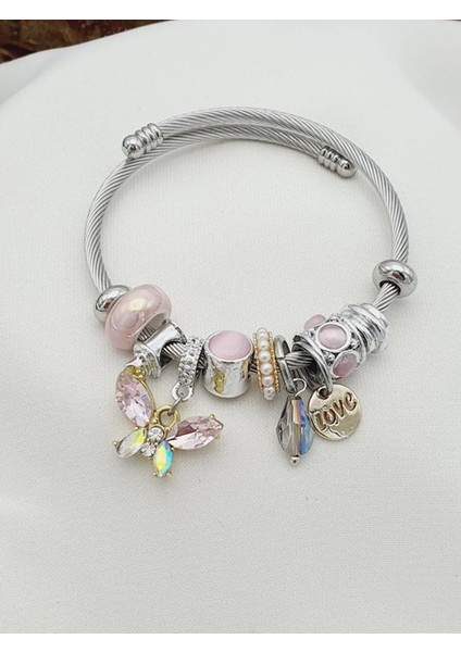 Pandora Kelebekli Charm Bileklik Pandora Bileklik. Çelik Bileklik, Sallantılı Bileklik, Çelik Zirkon Taşlı Bileklik. Charm.