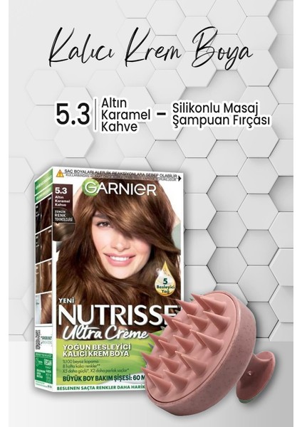 Nutrisse Besleyici Krem Saç Boyası 5.3 Altın Karamel Kahve ve Şampuan Fırçası Pembe