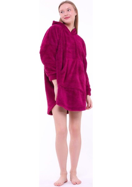 Lunaberry Yılbaşı Kapüşonlu Oversize Peluş Welsoft Traşlı Kumaş Sweat Panço Battaniye Giyilebilir Kışlık Pijama