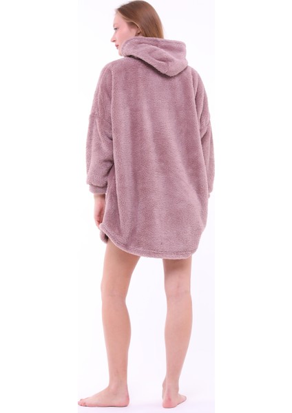 Lunaberry Yılbaşı Kapüşonlu Oversize Peluş Welsoft Traşlı Kumaş Sweat Panço Battaniye Giyilebilir Kışlık Pijama