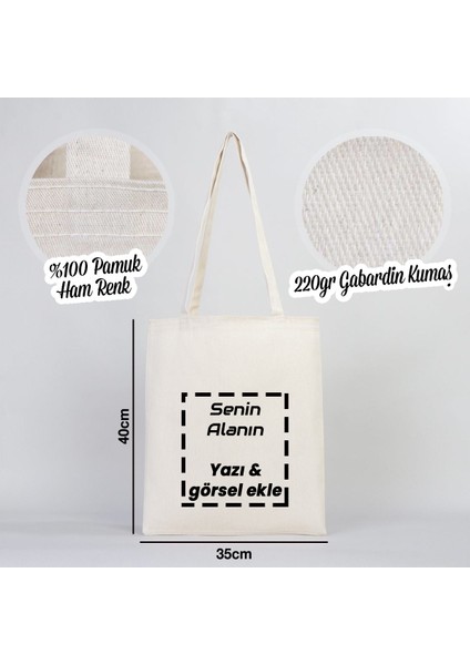 Kendin Tasarla Kişiye Özel 35X40 Krem Gabardin Çanta