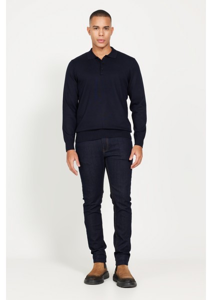 ALTINYILDIZ CLASSICS Erkek Lacivert Standart Fit Normal Kesim Polo Yaka Triko Kazak