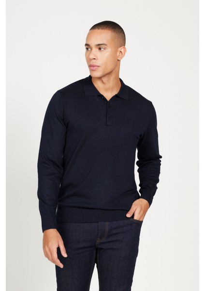 ALTINYILDIZ CLASSICS Erkek Lacivert Standart Fit Normal Kesim Polo Yaka Triko Kazak