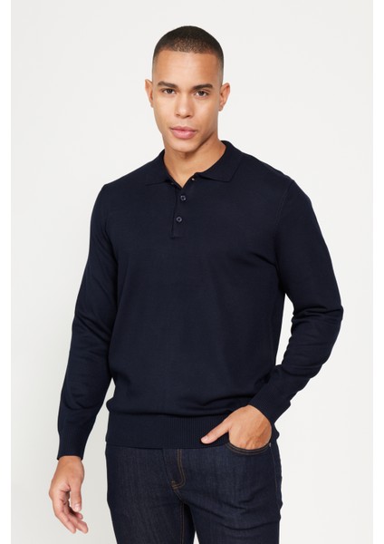 ALTINYILDIZ CLASSICS Erkek Lacivert Standart Fit Normal Kesim Polo Yaka Triko Kazak