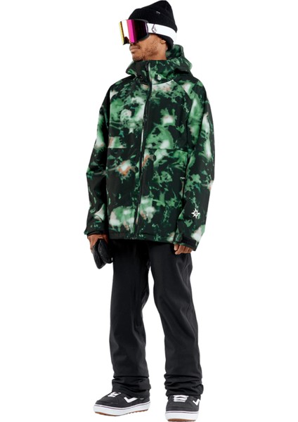 Siyah Erkek Kapüşon Yaka Desenli Kayak Montu modelleri