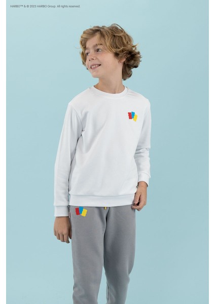 Kabartma Kız Çocuk Beyaz Sweatshırt HRBTXT300 Haribo Çocuk Sweatshirt