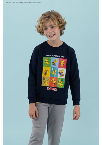 Baskılı Erkek Çocuk Lacivert Sweatshırt HRBTXT301 Haribo Çocuk Sweatshirt