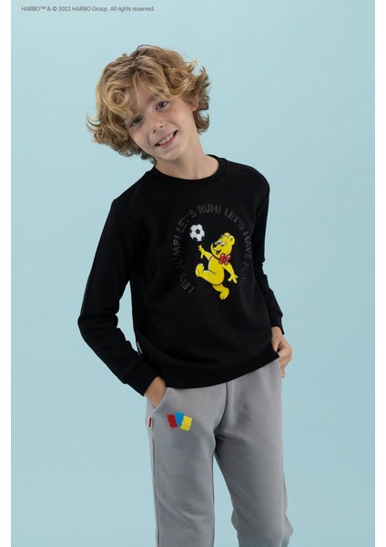 Baskılı Erkek Çocuk Siyah Sweatshırt HRBTXT305 Haribo Çocuk Sweatshirt