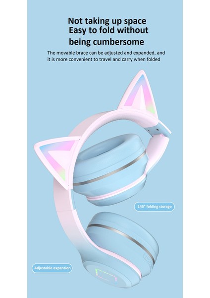 Degrade Renk Kafa Monte Kablosuz Bluetooth Kulaklık Kedi Kulakları (Yurt Dışından) fırsatları