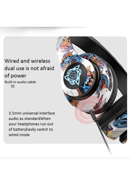 Kulaklık Bluetooth Kulaklık Kablosuz Graffiti Aydınlık Stereo (Yurt Dışından)