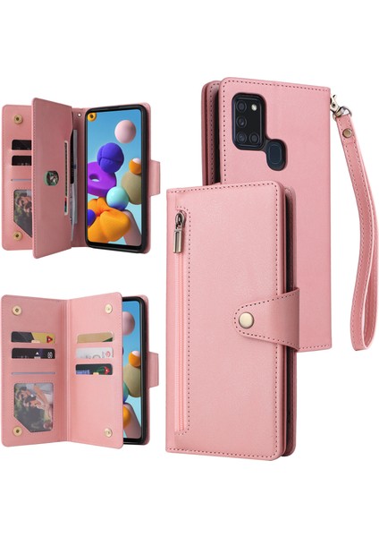 Samsung Galaxy A21S Mıknatıslı Deri Zip Cüzdan Kart Telefon Kılıfı (Yurt Dışından)