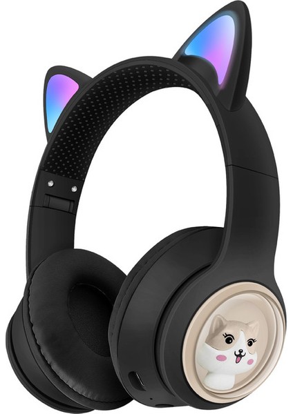 Degrade Karikatür Kedi Kulakları Kulaklık Bluetooth Kulaklık Parlayan (Yurt Dışından)