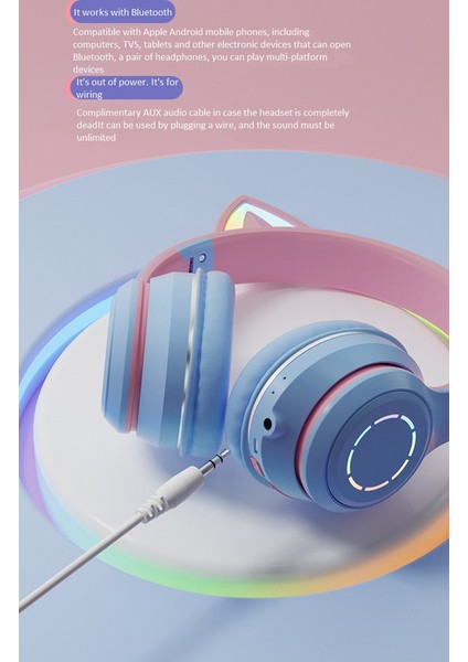 Başa Monteli Degrade Işıklı Bluetooth Kulaklık Kedi Kulakları (Yurt Dışından) fırsatları