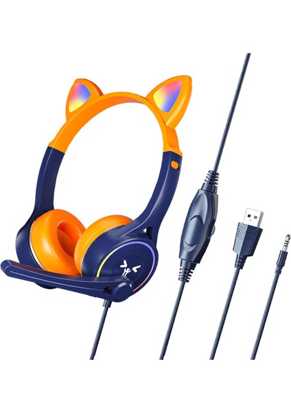 Sevimli Kedi Kulakları Çocuk Kafaya Monte Kablolu Kulaklıklar (Yurt Dışından)