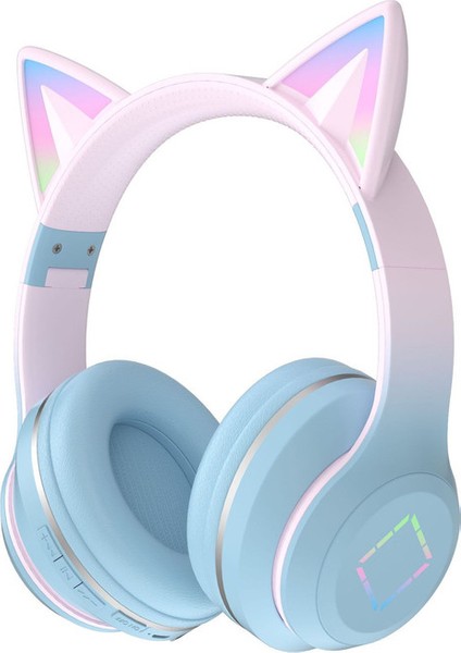 Degrade Renk Kafa Monte Kablosuz Bluetooth Kulaklık Kedi Kulakları (Yurt Dışından)