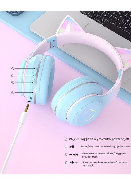 Degrade Renk Kafa Monte Kablosuz Bluetooth Kulaklık Kedi Kulakları (Yurt Dışından) indirimleri