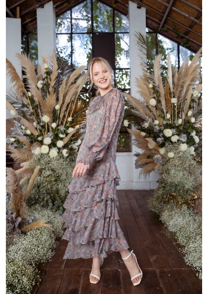 Kadın Fırfırlı Midi Elbise