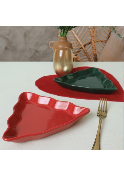 Yılbaşı Yeşil / Kırmızı Çam Kayık Tabak 22 cm 2 Adet 309/506 fiyatları