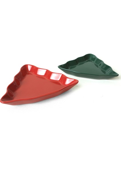 Yılbaşı Yeşil / Kırmızı Çam Kayık Tabak 22 cm 2 Adet 309/506 modelleri