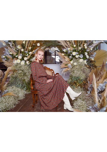 Kadın Beli Lastikli Uzun Elbise