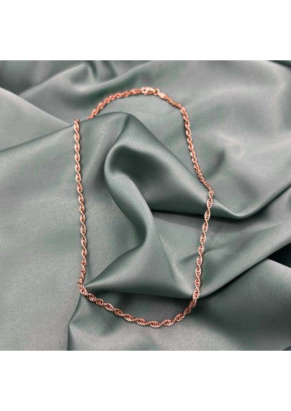 3 Mm. Halat Burma Rose Gold Kaplama Unisex Gümüş Zincir Kolye modelleri