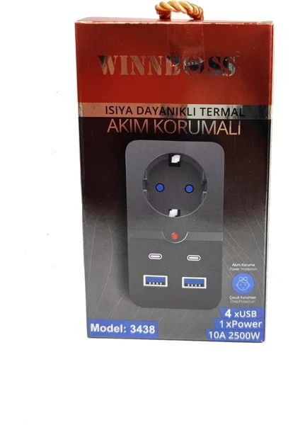 Isıya Dayanıklı Termal Akım Korumalı Priz 4x Usb+2 Type 1x Power 10A 2500W (3438) 323062