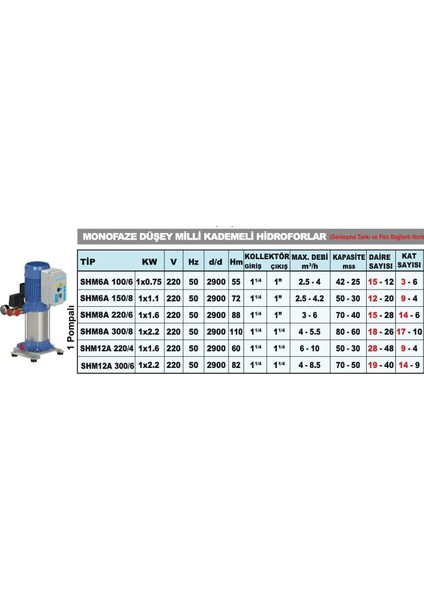 SHM6A-100/6 - 1hp Hidrofor 5kat/12 Daire