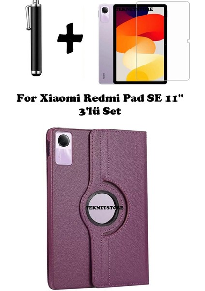 Xiaomi Redmi Pad Se 11 Inç Tablet Uyumlu Uyku Modlu 360 Döner Pu Deri Kılıf Seti