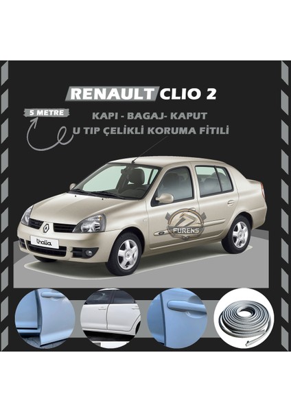 STS Oto Aksesuar Renault Clio 2 Oto Araç Kapı Koruma Fitili 5metre Parlak Gri Renk