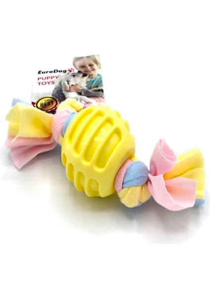 Puppy Toys Diş İpli Kauçuk Top Yavru Köpek Oyuncağı Sarı 17 Cm