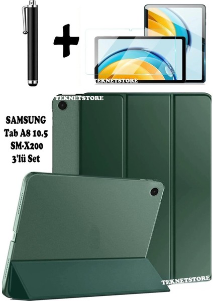 Samsung Galaxy Tab A8 10.5 Inç SM-X200 Uyumlu Uyku Modlu Tablet Kılıfı Ekran Koruyucu Kalem
