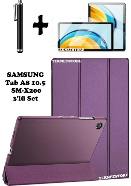 Samsung Galaxy Tab A8 10.5 Inç SM-X200 Uyumlu Uyku Modlu Tablet Kılıfı Ekran Koruyucu Kalem