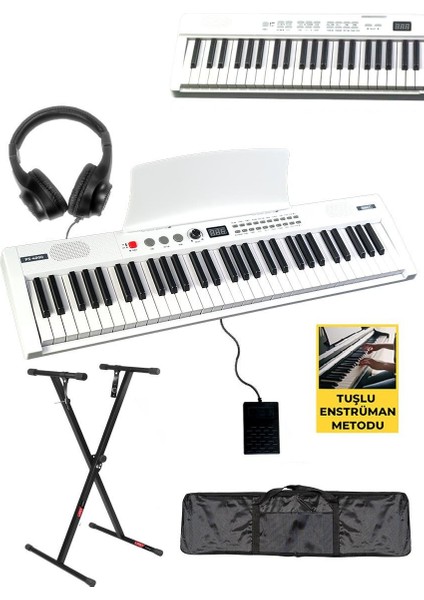 PS4000WH-SET Tuş Hassasiyetli 61 Tuşlu Org Bluetooth USB Midi (Sustain Pedalı Çanta Kulaklık Stand METOD)