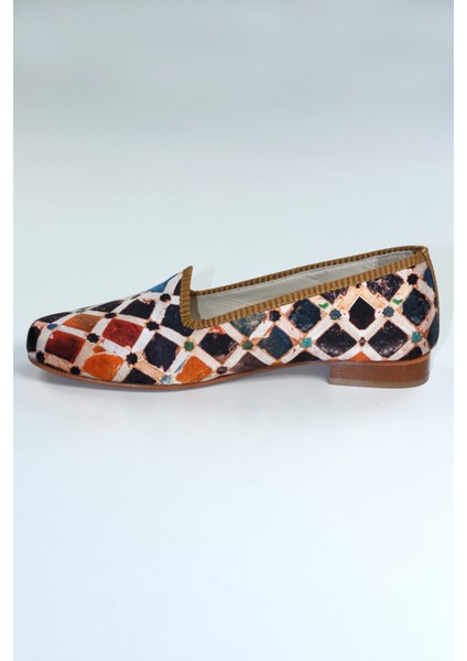 %100 Ipek-Hakiki Deri Kadın Babet | Kösele Taban | Elhamra Desen fiyatları