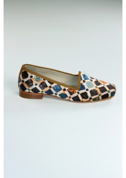 %100 Ipek-Hakiki Deri Kadın Babet | Kösele Taban | Elhamra Desen modelleri