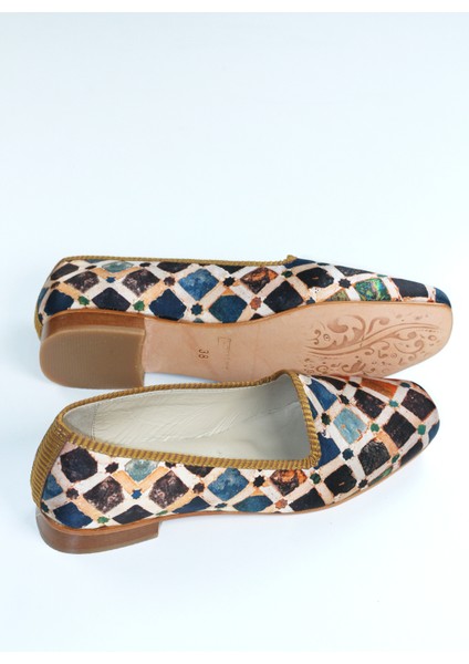 %100 Ipek-Hakiki Deri Kadın Babet | Kösele Taban | Elhamra Desen indirimleri